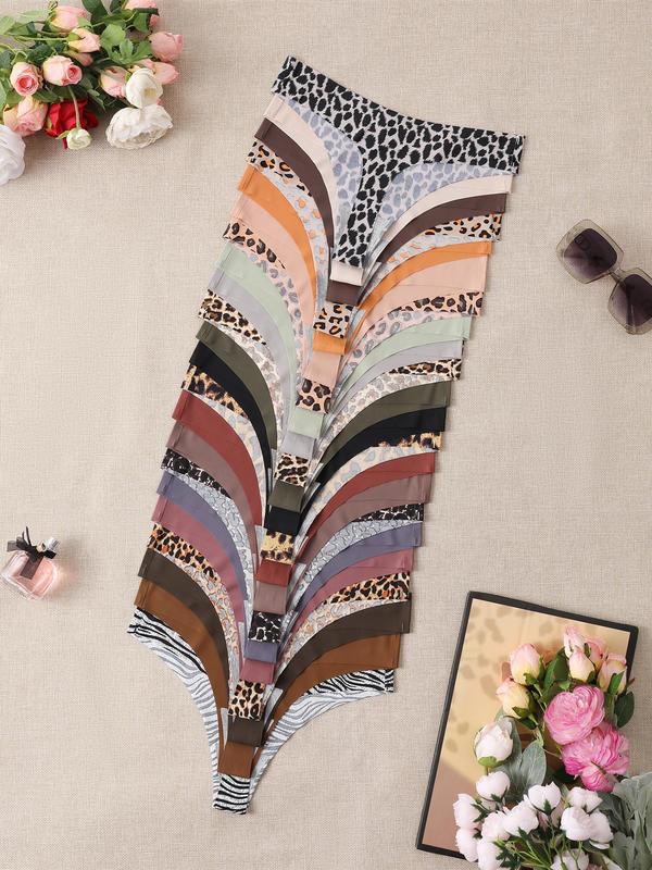 Women's Leopard & Zebra Stripe Print Thong, Soft Comfy Breathable Panties, Underwear for Women, Multicolor Knicker for Daily Wear