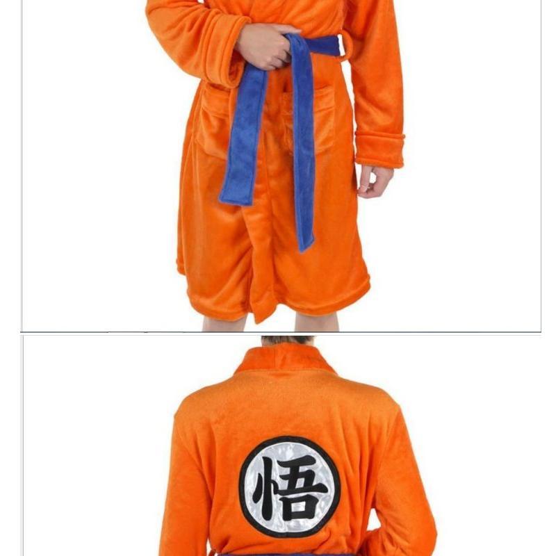 Orange Anime Dragon Son Goku Kakarotto Sleepwear Shower Robe Japan Kimono Bathrobe Winter Warm Nightwear Loungewear Night Gown