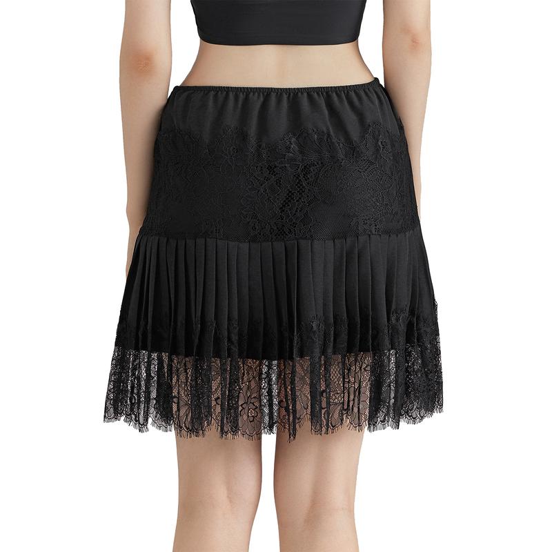 Women High Waist A-Line Mini Skirts Mid-Rise Pleated Lace Skirts Spring Summer Casual Short Mesh Skirt