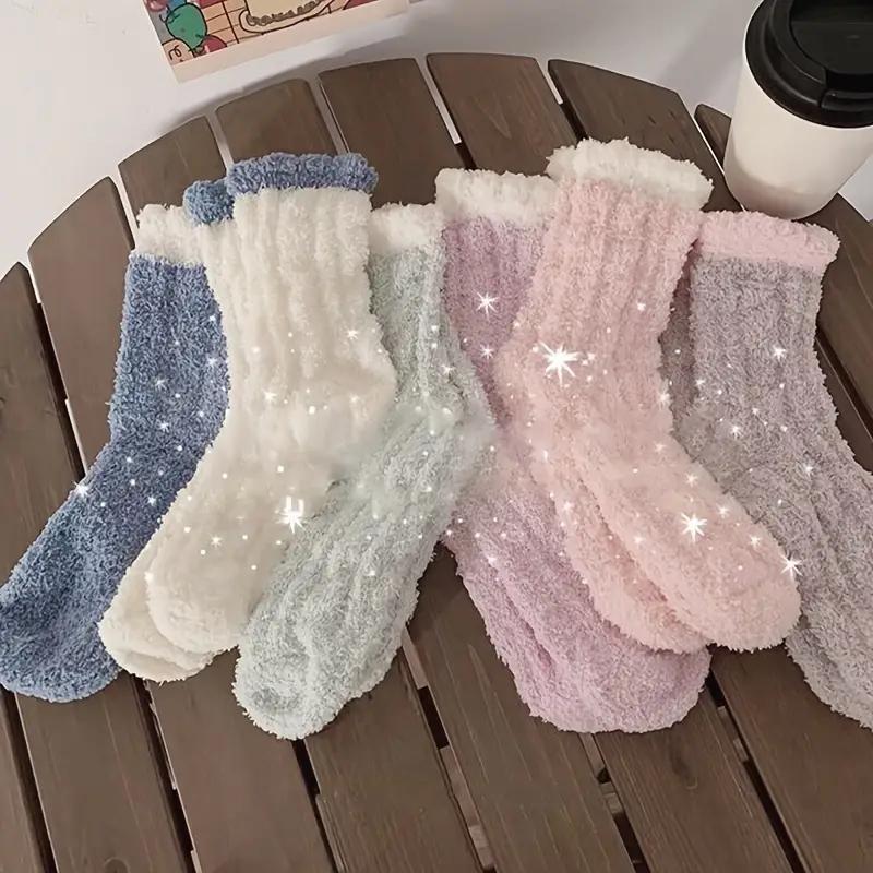 Women's Solid Thermal Lined Crew Socks, 8 Pairs Casual Soft Comfy Floor Socks for Fall & Winter, Women's Socks for Daily Wear, Christmas Gift