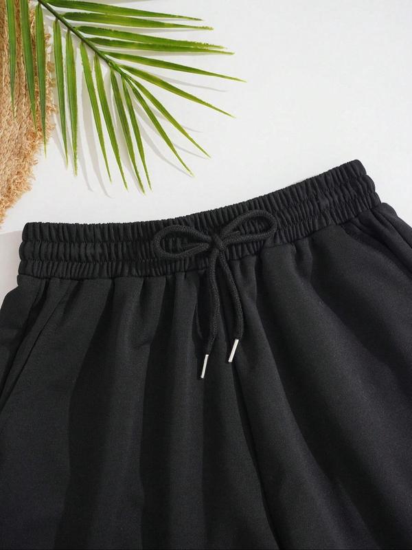 Women's Plain Drawstring Waist Pocket Track Shorts, Casual Comfy Shorts for Summer, Ladies Bottoms for Daily Wear