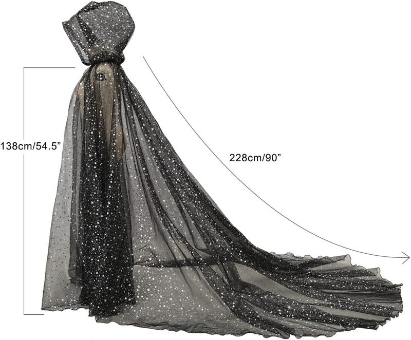 BLESSUME Women Wedding Tulle Cape Hooded Elf Cloak Bridal Dress Robe with Long Train Clolorful Minimalist 2024