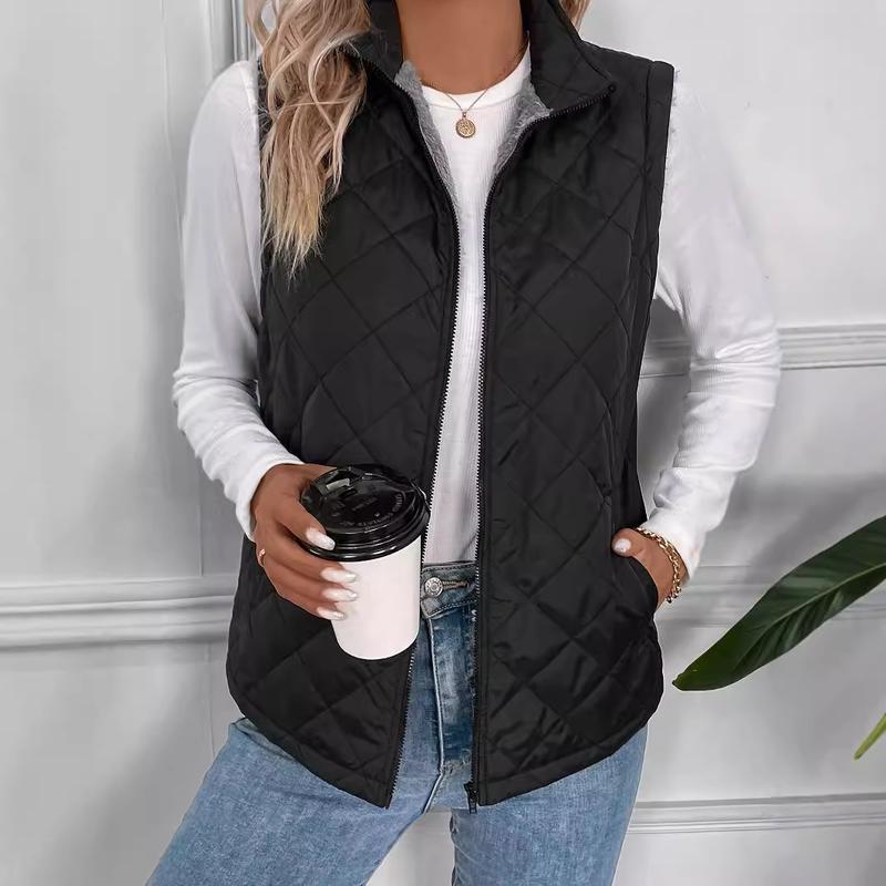 Women's Vest Padded Stand CollarLightweight Outerwear Casual Zip Pocket QuiltedVest Coat for Women