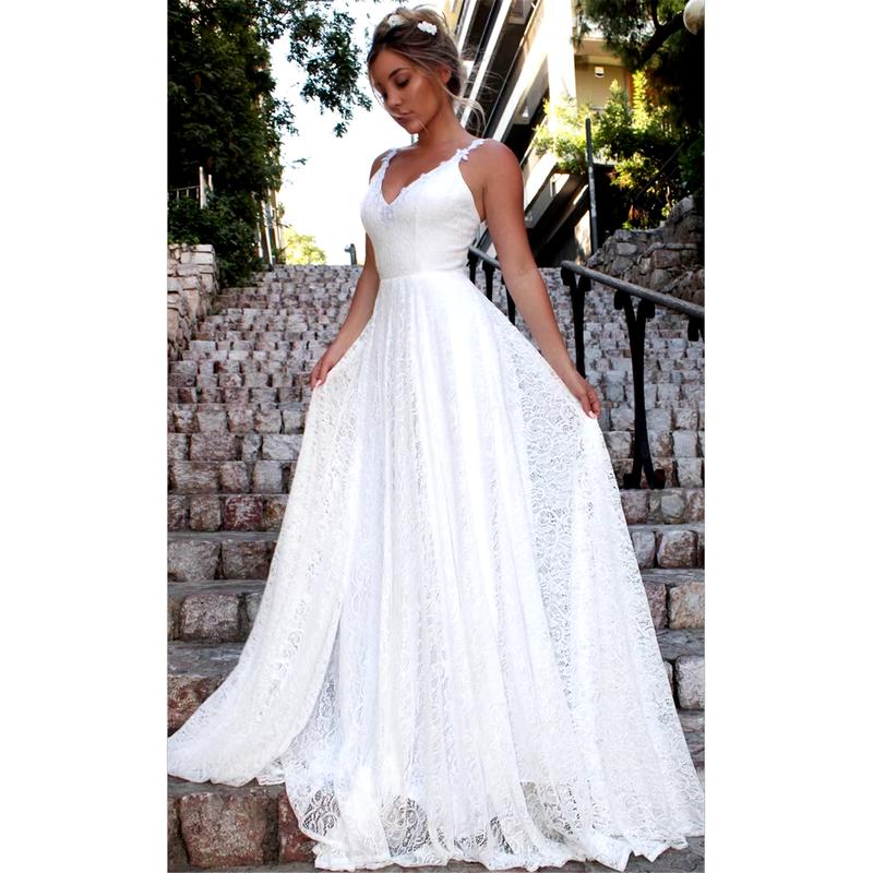 Womens Sleeveless Long Lace Formal Party Dress Prom Wedding Bridesmaid Ball Gown Dress White Boho Style Beach Maxi Dress Does not apply