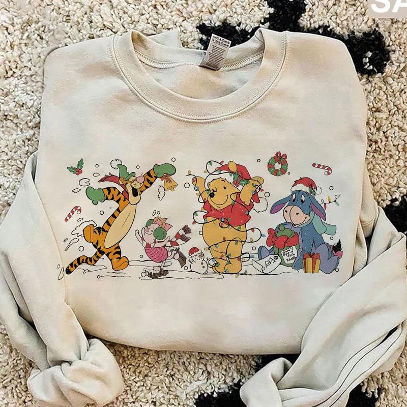 Retro Winnie Pooh Christmas Sweatshirt, Pooh Christmas Sweatshirt, Holiday Sweater, Winter Crewneck Shirt, Christmas Family Sweatshirt P