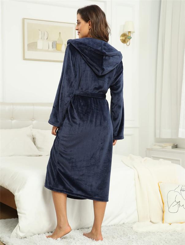 Christmas Gift Women's Plush Hooded Bathrobe Winter Warm Robes Soft Fleece Long Robe Luxury Dressing Gown