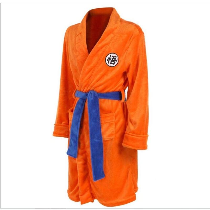 Orange Anime Dragon Son Goku Kakarotto Sleepwear Shower Robe Japan Kimono Bathrobe Winter Warm Nightwear Loungewear Night Gown