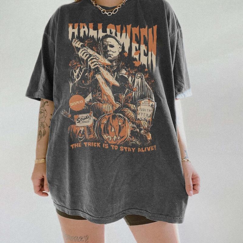 Vintage Michael Myers Halloween Shirt,  Myers Thriller Friday the 13th Shirt Crewneck Casual Cotton Womenswear Style T-Shirt Comfort Top Hoodie Underwear