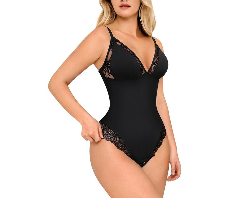 FeelinGirl Shapewear Bodysuits for Women Lace Shape wear Tummy Control Deep V-Neck Sleeveless Bodysuit Tops Jumpsuit