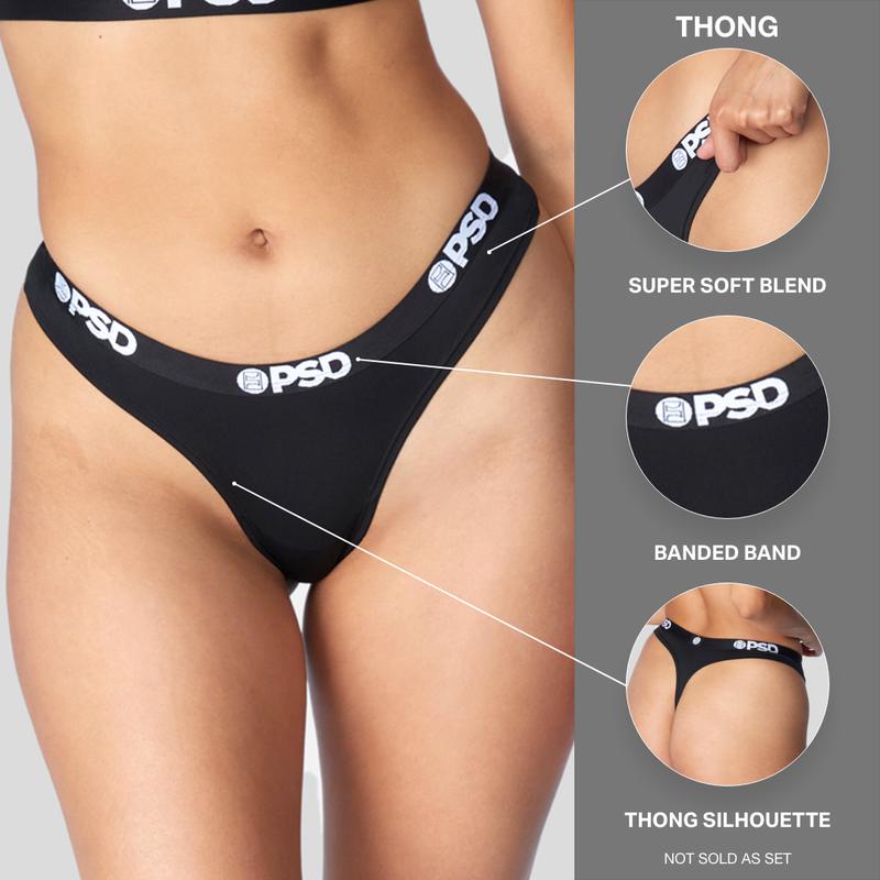 PSD Women's Black Solid Thong - Barely-There Thong, Soft and Comfortable Premium Modal Fabric