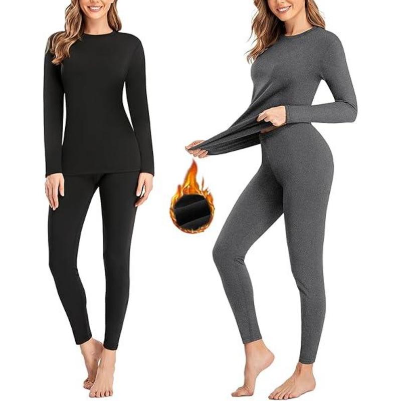 2 Sets Women’s Thermal Underwear Set, Fleece Lined Thermal Underwear, Soft Long Top Bottom Set for Women Cold Winter