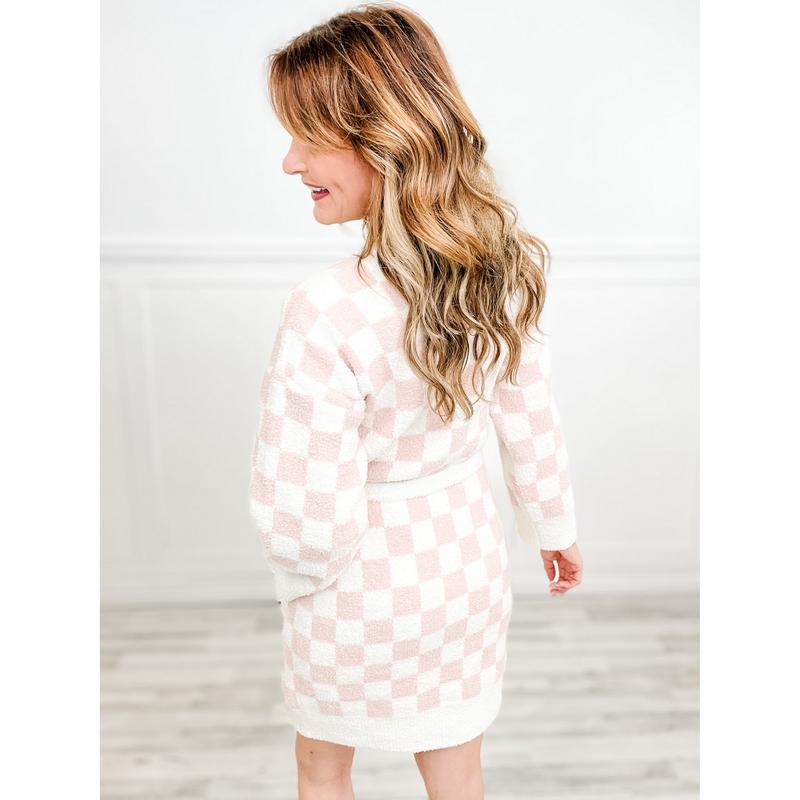 Checkered Pattern Luxury Soft Robe w Pockets and Belt