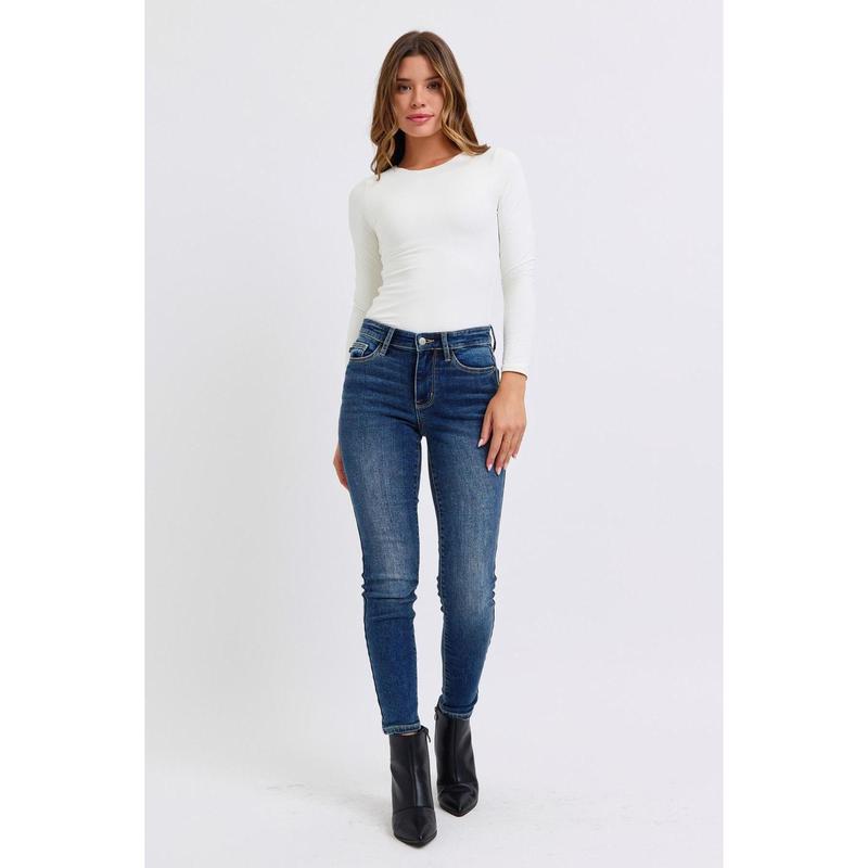 JUDY BLUE MID RISE THERMAL SKINNY JEANS