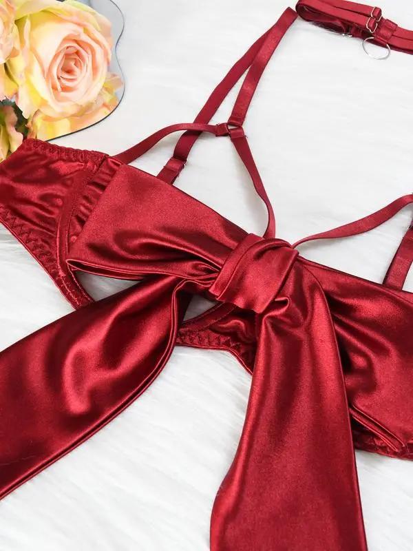 Women's sports bra 6pcs Sexy Silk Bow Front Push Up Bra Lingerie Set,Fashion Comfortable Lingerie & Underwear, girls red lingerieset Womenswear Lady sexy lingerie Elegance Feminine Elegant Everyday Minimalist