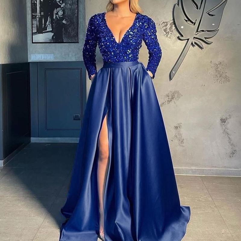 2024 Cross-Border Spring and Summer New European and American Women's Clothing Independent Station Sequined Large Swing Sexy Dress Trailing Banquet Evening Dress