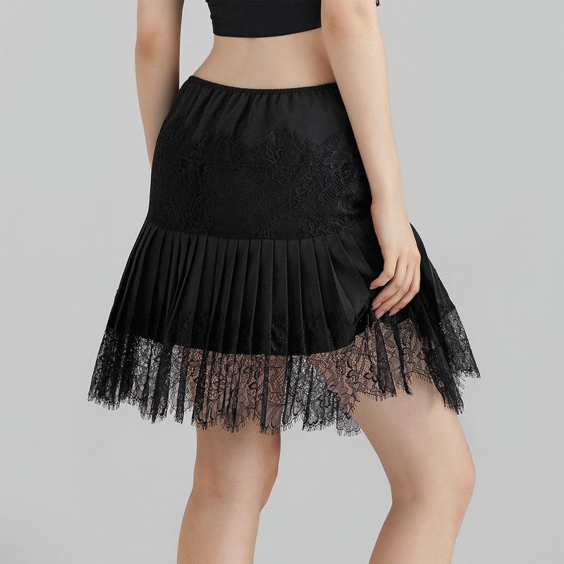 Women High Waist A-Line Mini Skirts Mid-Rise Pleated Lace Skirts Spring Summer Casual Short Mesh Skirt