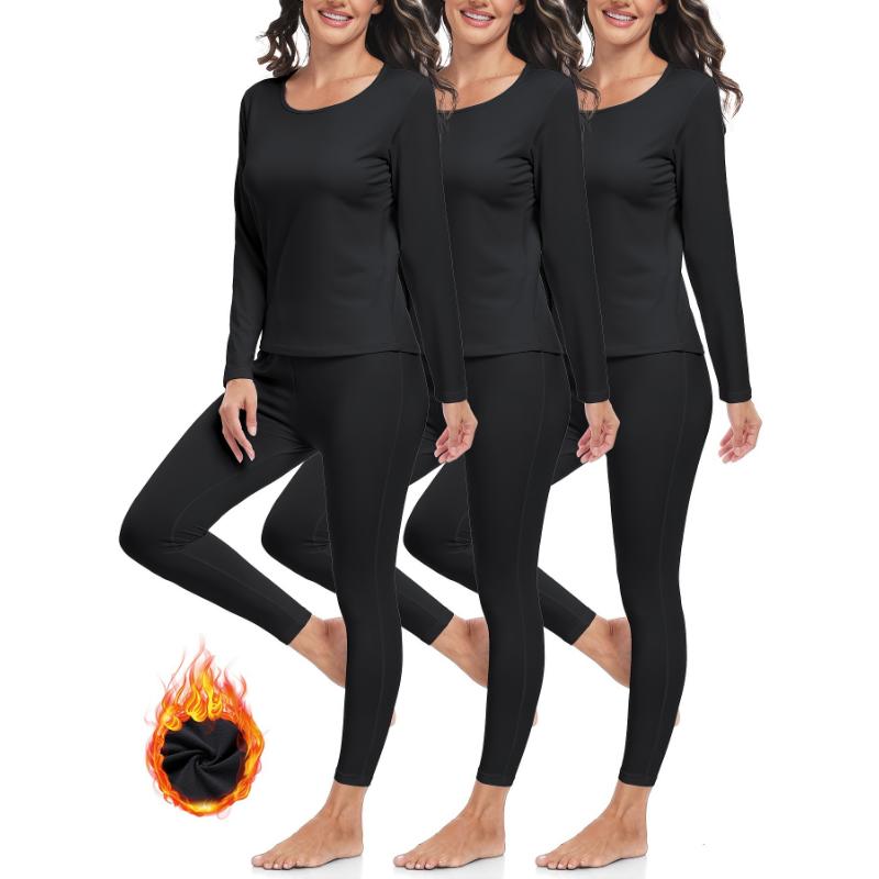 3-Pack Women's Thermal Underwear Set, Fleece-lined, Warm And Comfortable, Soft And Highly Stretchy Base Layer For Winter, Perfect For Cold Weather