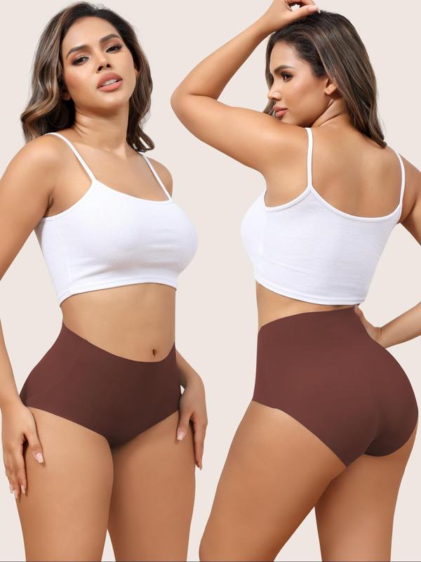 Women's Solid Color High Waist Briefs, Soft Comfy Breathable Seamless Knicker for Daily Wear, Ladies Underwear for All Seasons