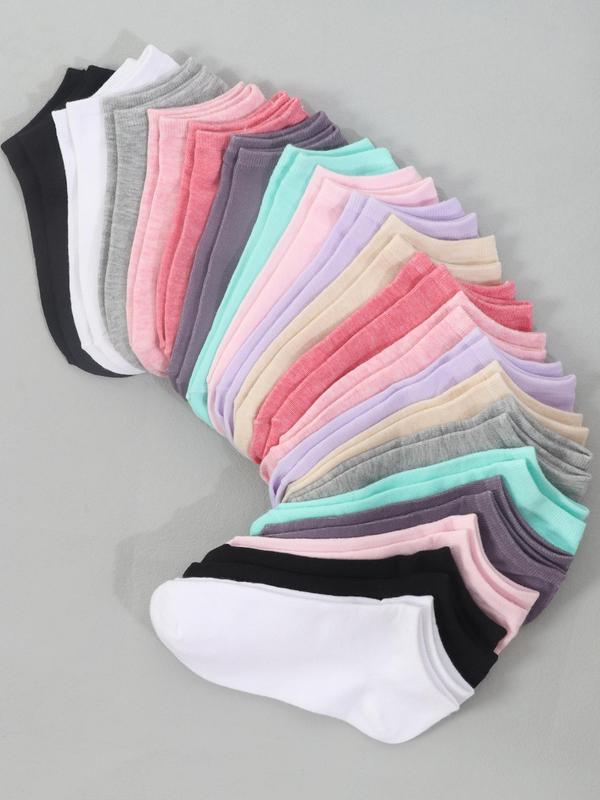 Women's 20 Pairs Solid Ankle Socks for Spring, Back To School Minimalist Comfy Breathable Comfortable Low Cut Socks for Women, Multipack Simple Socks for Daily Wear, Women's Fall Gift Set, Women's Socks & Hosiery, Comfort Lady Womenswear