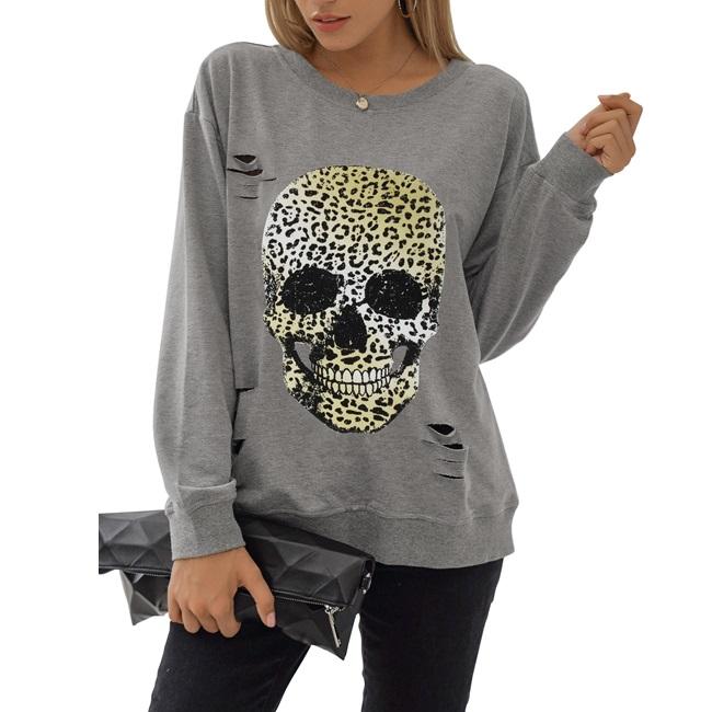 Blooming Jelly Women's Halloween Sweatshirts Skull Graphic T Shirts Long Sleeve Pullover Tops Gothic Fall Clothes