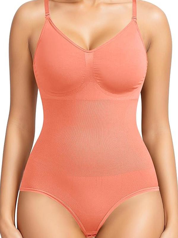 Women's Solid Adjustable Strap Cami Shapewear Bodysuit with Open Crotch Design, High Stretch Seamless Spaghetti Strap Body Shapewear Clothing for Daily Wear, Women's Shapewear