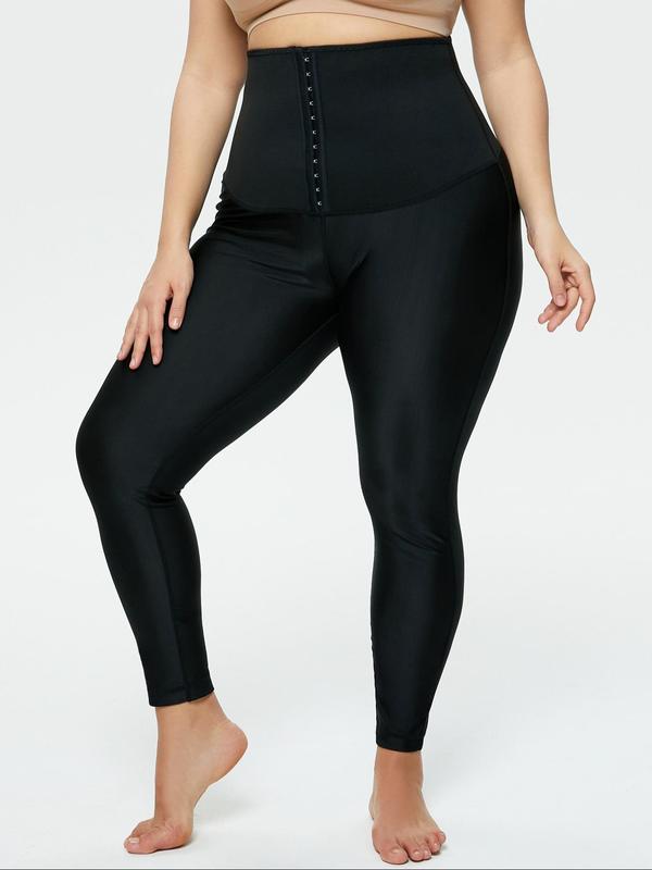 Plus Size High Waist Tight Hook And Eye Waistband Shapewear Leggings, High Stretch Tummy Control Skinny Pants, Leggings for Women, Ladies' Shapewear Clothing for Indoor Outdoor Wear, Tummy Control Shaper for Women, Pants for Women, Summer Wear 2024