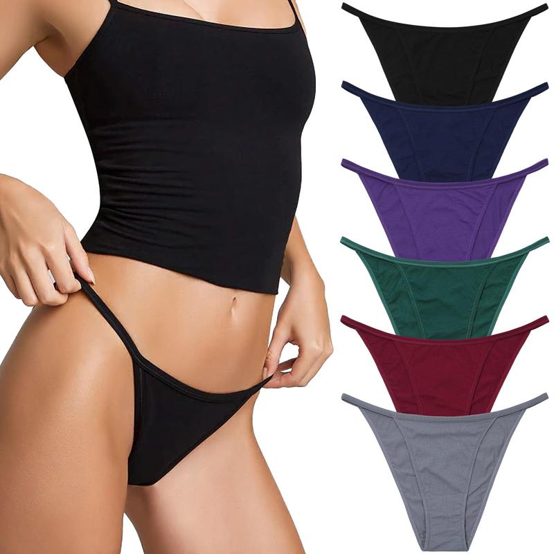 LEVAO Cotton Underwear for Women-Plus Size String Bikini Panties-Low Waist Cheeky Underwear-High Cut Stretch Ladies Briefs-6Pack Breathable Womenswear