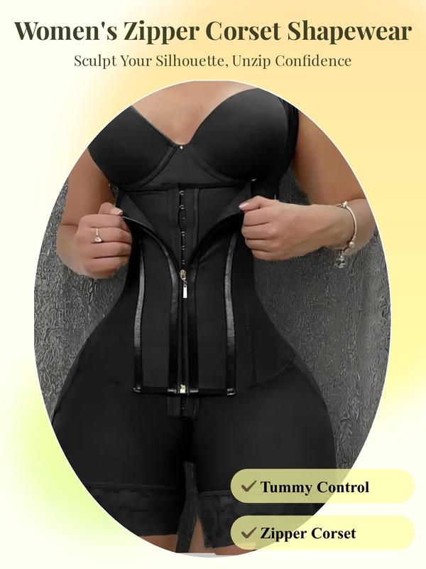 Women's Solid Color Zipper Corset Shapewear Top, Tummy Control Shaper, Waist Trainer Women, Women's Shapewear for Daily Wear, Matt Waist Trainers