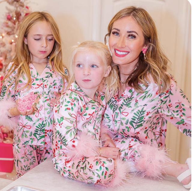 Hirigin Mommy and Me Christmas Pajamas Set Feather Trim Long Sleeve Button Down Matching Xmas Sleepwear for Mother Daughter family costume Clothing Comfort Comfortable Womenswear Soft Baby Cute Elegance Fashion Hat