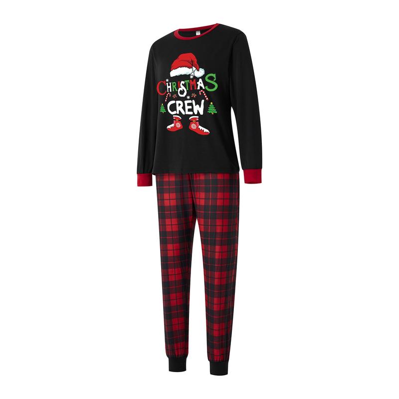 Hot New Christmas Family Pajamas Matching Set, Long Sleeve Letters Print T-shirt with Plaid Pants Sleepwear Loungewear