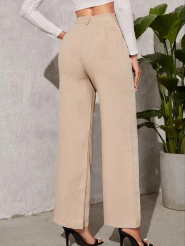 Women's Solid Button Fly Pocket Straight Leg Pants, Casual Comfy High Waist Trousers for Work Office Business, Ladies Bottoms for All Seasons