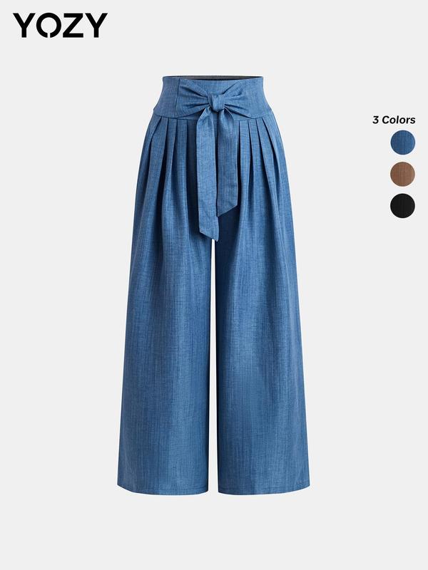 YOZY [size 4-14] Knot Front Pants, Casual Comfy Plain Wide Leg Trousers, 2024 Women's Daily Wear for All Season