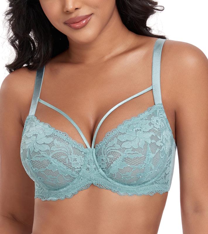 DotVol Plus Size Soft Unlined Bra Sexy Floral Lace Wire  Underwire Full Coverage Bra