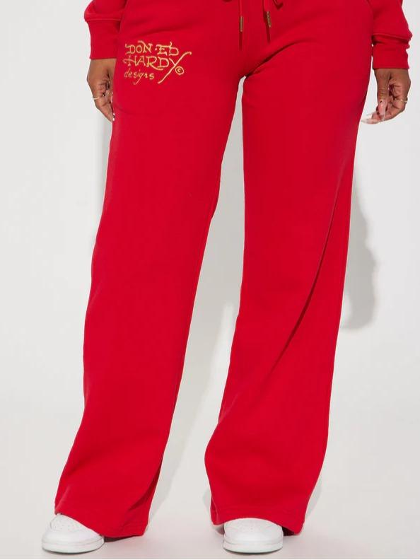 Broken Hearts Ed Hardy Wide Leg Pant - Red