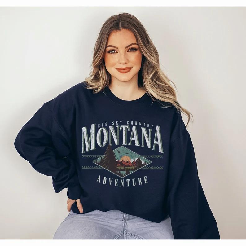 Montana Sweatshirt, Retro Sweatshirt, Unisex Sweatshirt, Mountain Sweatshirt, Nature Sweatshirt, Montana Crewneck, Montana Sweater Cotton Spandex