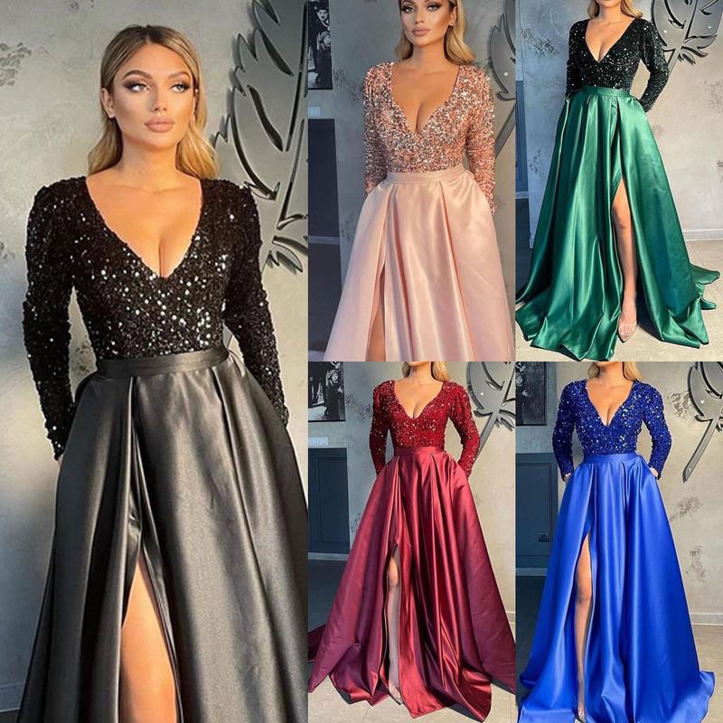 2024 Cross-Border Spring and Summer New European and American Women's Clothing Independent Station Sequined Large Swing Sexy Dress Trailing Banquet Evening Dress