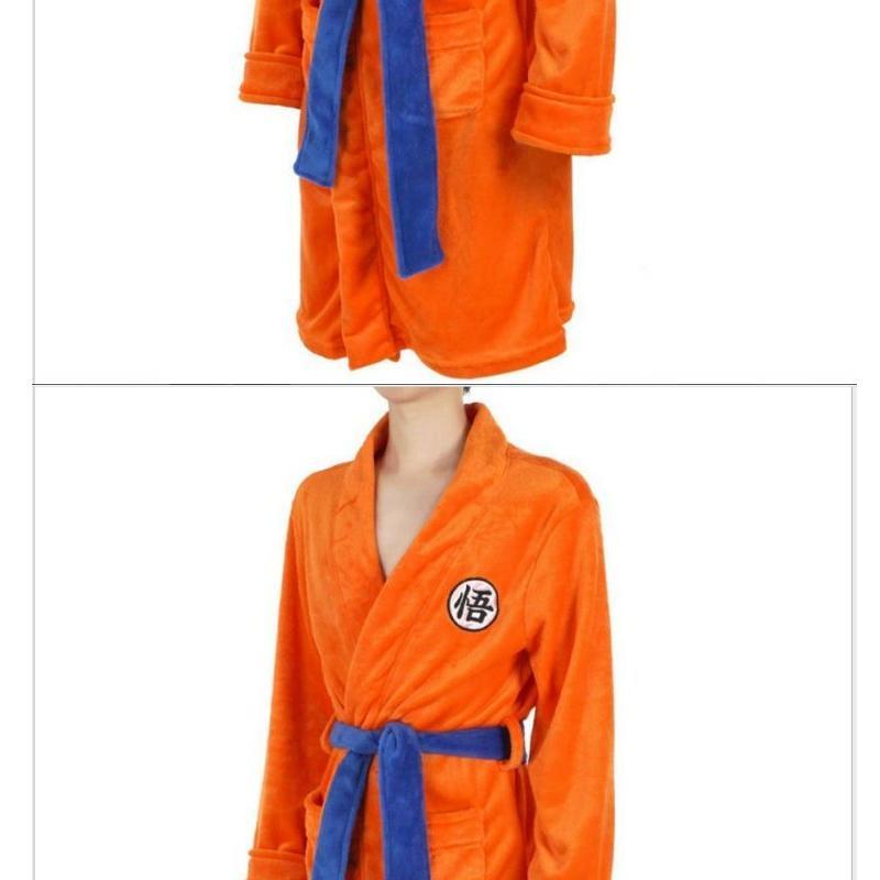 Orange Anime Dragon Son Goku Kakarotto Sleepwear Shower Robe Japan Kimono Bathrobe Winter Warm Nightwear Loungewear Night Gown