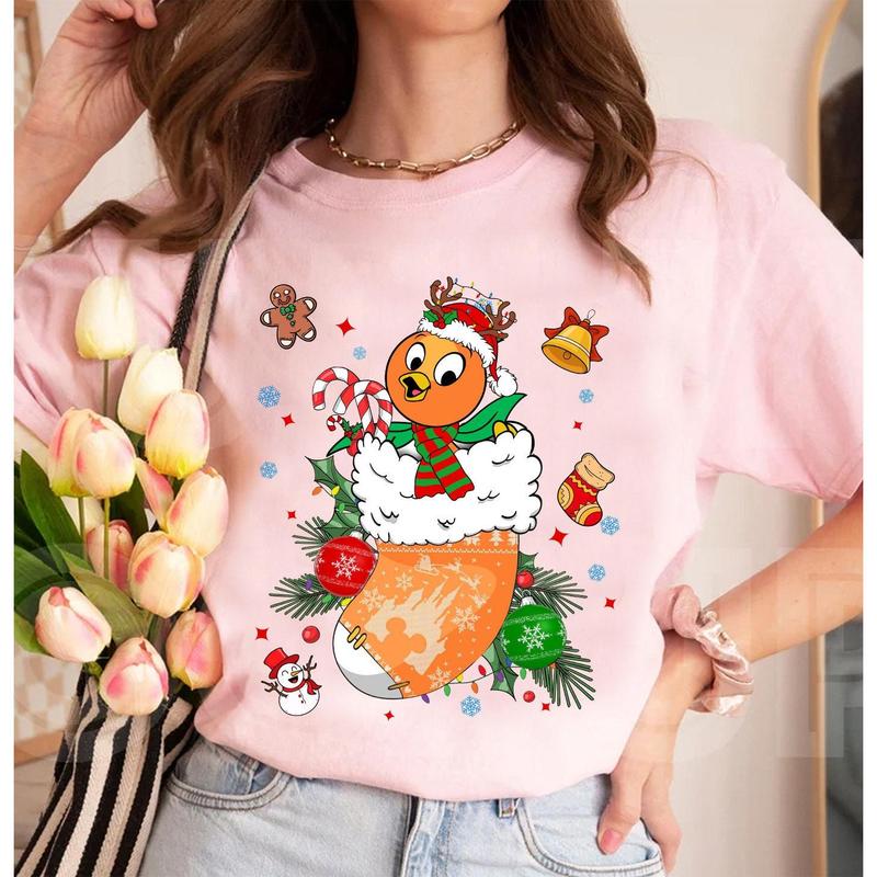 Cartoon Channel Orange Bird  Christmas Sock t shirt,  Santa Christmas Hat Tee, Cartoon Family Vacation Trip Gift 2024, Christmas Squad