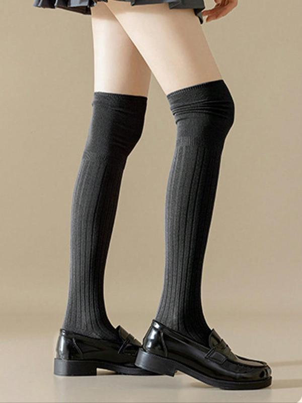 Women's Solid Over The Knee Socks, Casual Comfy Breathable Thigh High Socks for Daily Wear, Ladies Socks for All Seasons