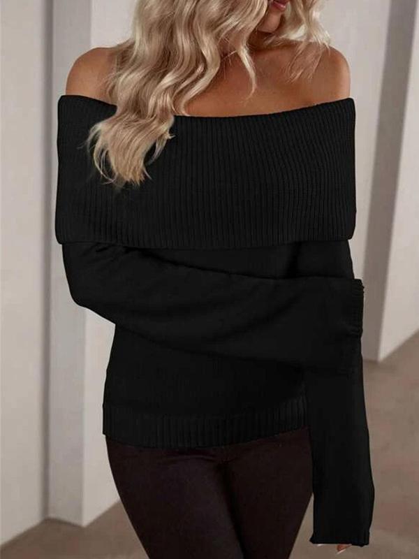 Women's Plain Off Shoulder Sweater Pullover, Casual Long Sleeve Jumper for Fall & Winter, Fashion Ladies' Knitwear for Daily Wear