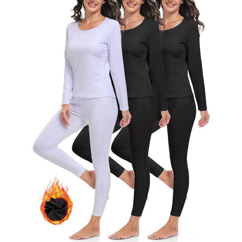 3-Pack Women's Thermal Underwear Set, Fleece-lined, Warm And Comfortable, Soft And Highly Stretchy Base Layer For Winter, Perfect For Cold Weather