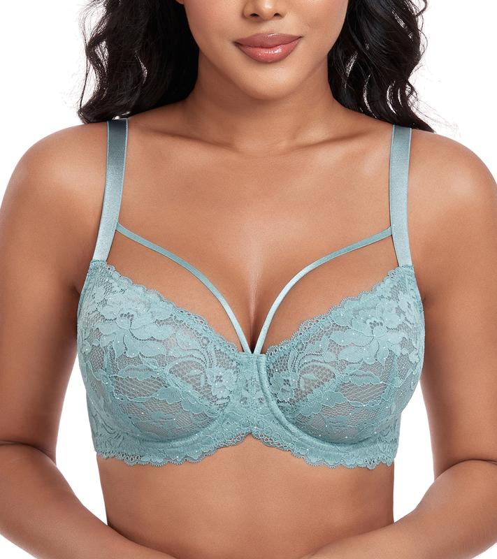 DotVol Plus Size Soft Unlined Bra Sexy Floral Lace Wire  Underwire Full Coverage Bra