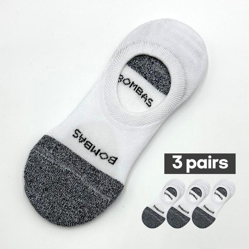 Bombas Women's Black-white 3 Pairs Cushioned No Show Socks Size M