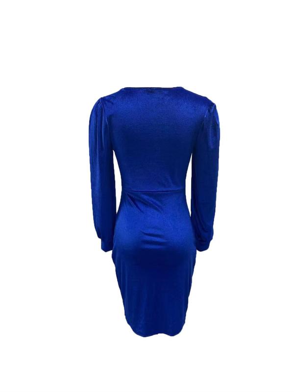 Women's Velvet Bodycon Dress, Elegant Bishop Sleeve Sweetheart Neck Split Hem Dress for Party Dating Wear, Ladies Clothes for All Seasons