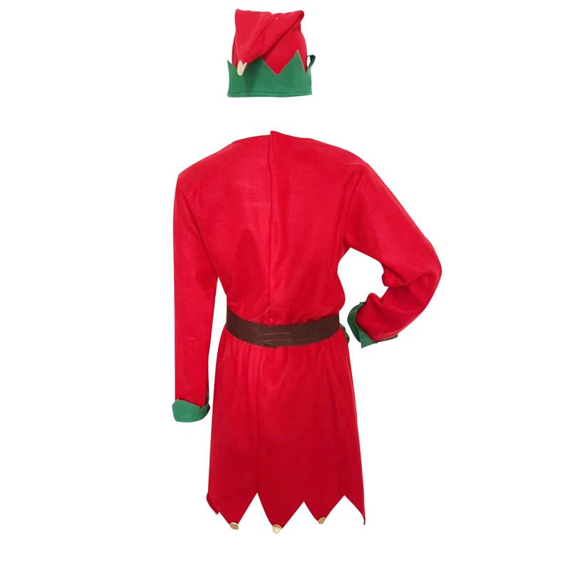 Christmas Elf Costumes Long Sleeve Dress and Belt Hat Shoes for Women Girl Party Role-Playing Cosplay