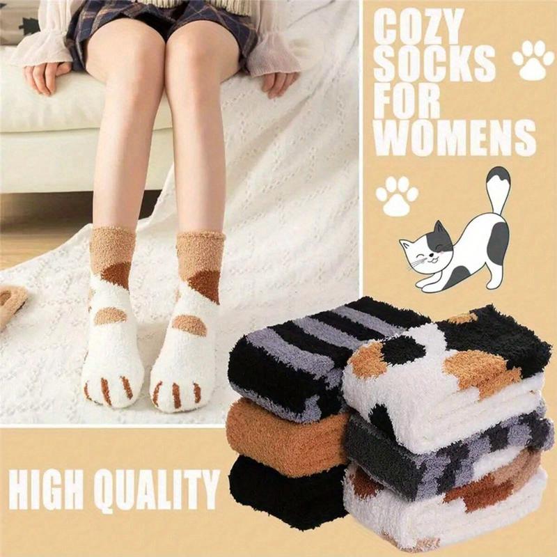 5 Pairs Women's Cozy Soft Plush Animal Socks Plush Cute Cat Paw Sleep Warm Socks Womenswear Underwear Womenswear Underwear