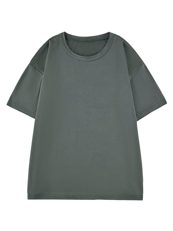 Women's Basic Plain Round Neck Tee, Fall Clothes, Casual Drop Shoulder Short Sleeve T-shirt, Summer Clothes Women, T Shirts for Women, Women's T Shirts Top for Daily Wear, Fall Outfits