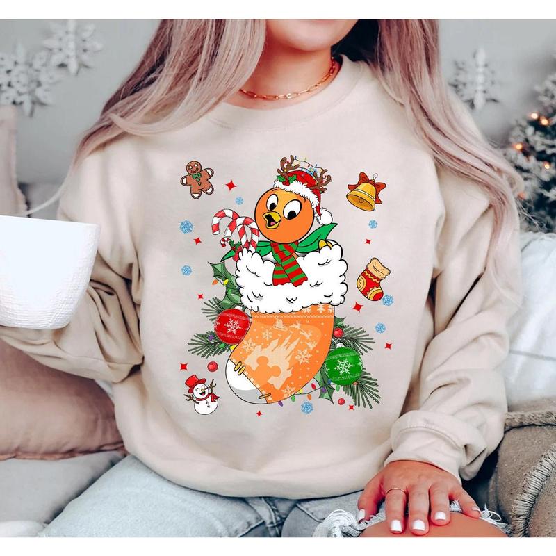 Cartoon Channel Orange Bird  Christmas Sock t shirt,  Santa Christmas Hat Tee, Cartoon Family Vacation Trip Gift 2024, Christmas Squad