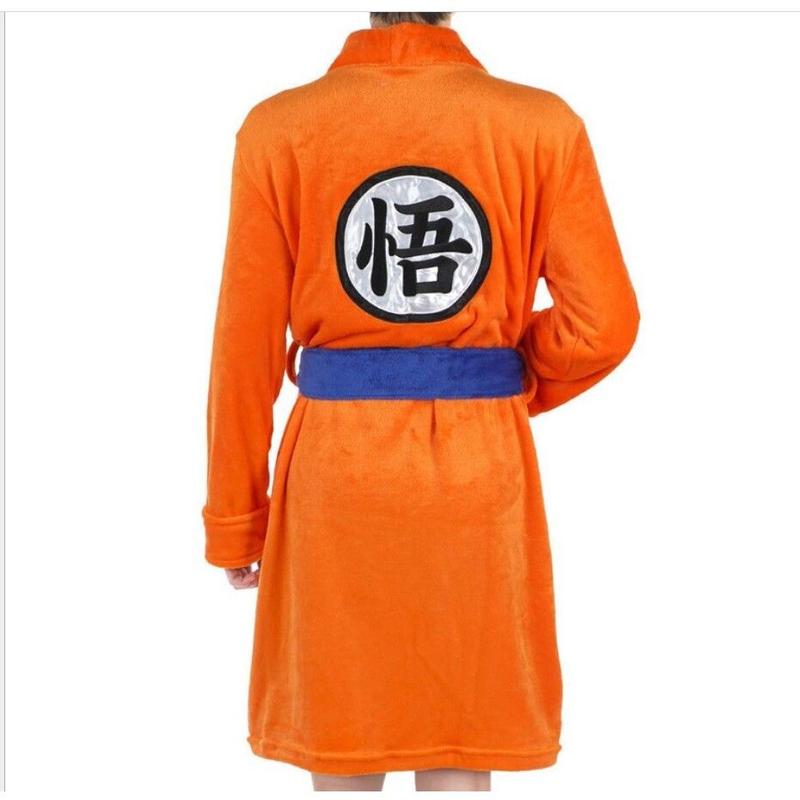 Orange Anime Dragon Son Goku Kakarotto Sleepwear Shower Robe Japan Kimono Bathrobe Winter Warm Nightwear Loungewear Night Gown