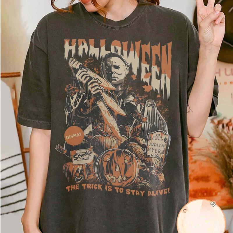 Vintage Michael Myers Halloween Shirt,  Myers Thriller Friday the 13th Shirt Crewneck Casual Cotton Womenswear Style T-Shirt Comfort Top Hoodie Underwear